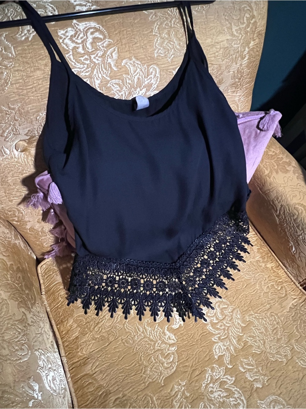 Black Lace-Hem Women's Cami Tank Top